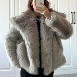 Cropped Faux Fur Jacket with Shawl Collar