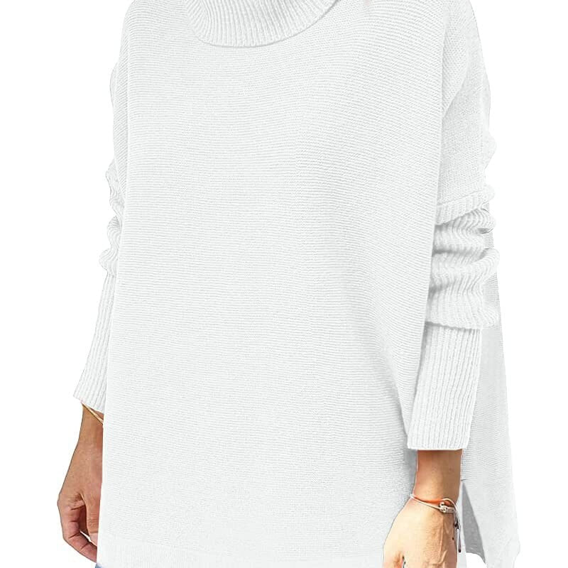Oversized Turtleneck Sweater with Split Hem
