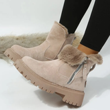 Faux Fur Platform Ankle Boots with Side Zip