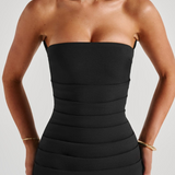 Strapless Maxi Dress with Ruched Waist and Neck Scarf