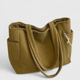 Ribbed Tote Bag with Shoulder Straps and Side Pocket
