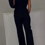 One-Shoulder Wide-Leg Jumpsuit with Mesh Thigh Slit