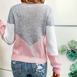 Color Block Knit Sweater with Boat Neck
