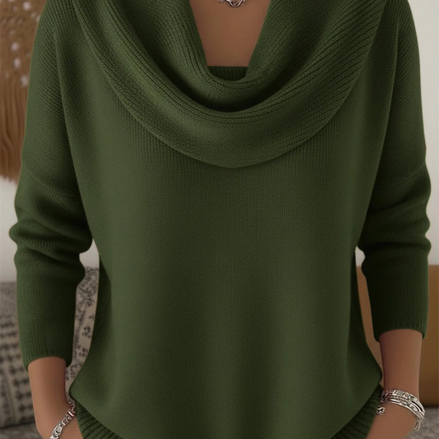 Ribbed Cowl Neck Long-Sleeve Sweater