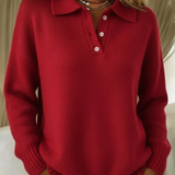 Half Button Polo Collar Sweater with Ribbed Hem