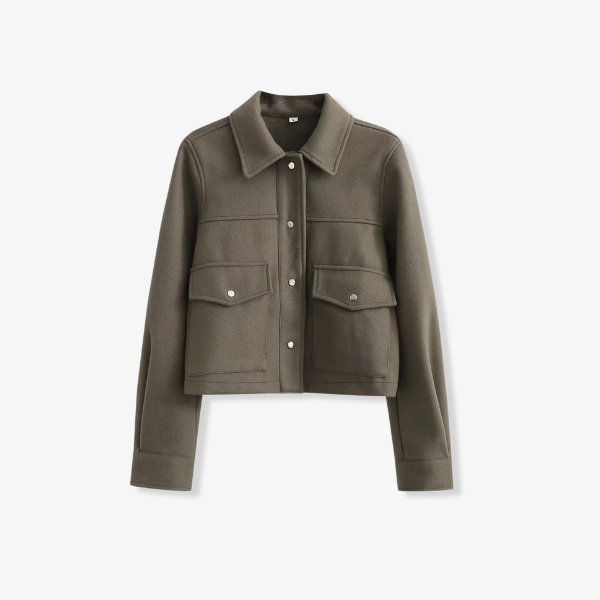 Cropped Trucker Jacket with Flap Pockets