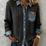 Button-Down Sweater with Denim Collar