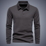 Long Sleeve Polo Shirt with Button Placket and Classic Collar