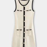 Sleeveless Bodycon Mini Dress with Contrast Trim and Button Front