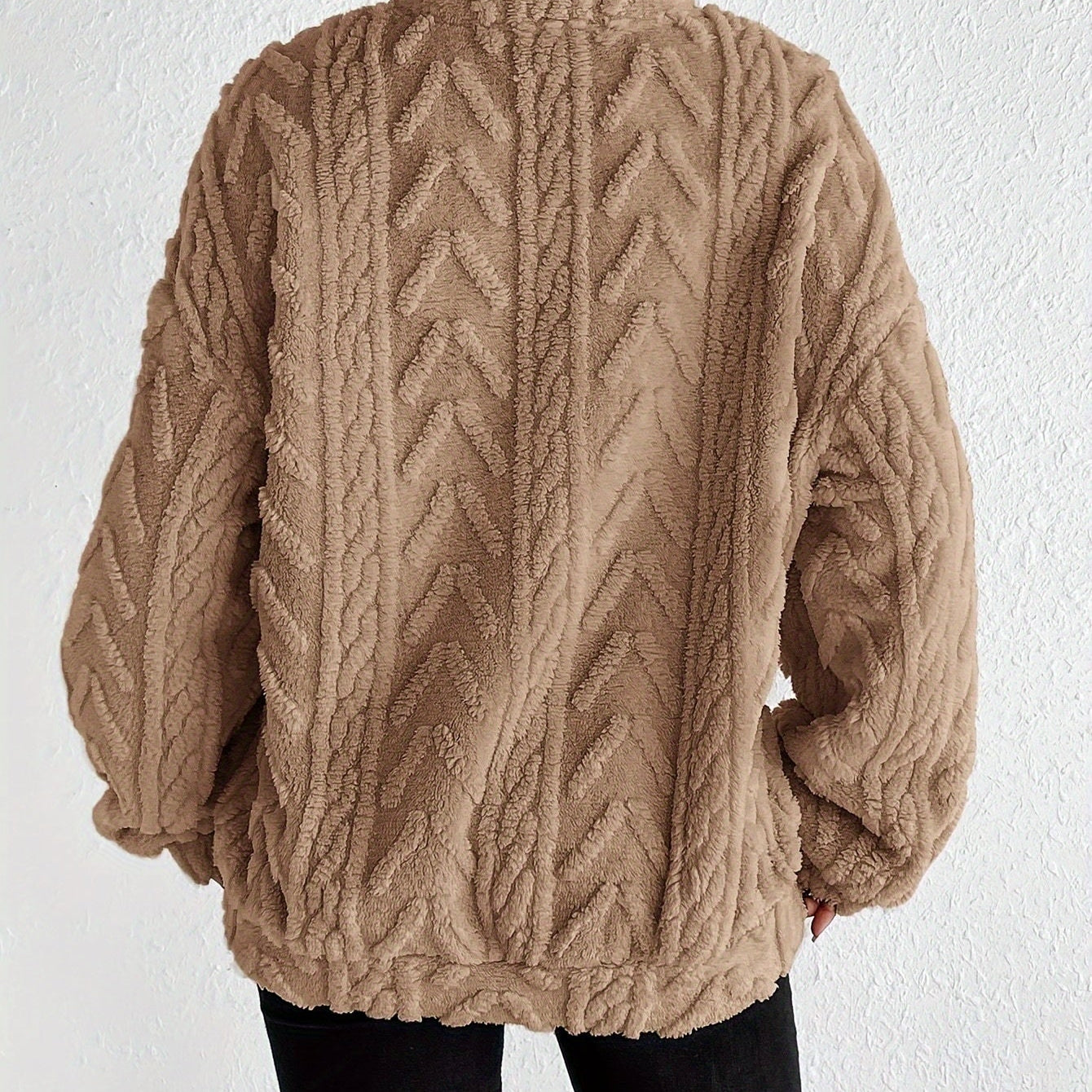 Quarter-Zip Fleece Pullover with Stand Collar and Long Sleeves
