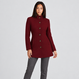 Fitted Stand Collar Coat with Button Front and Side Pockets