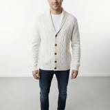 Cable Knit Cardigan with Shawl Collar and Button Front