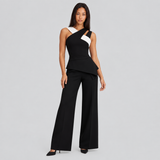 Wide-Leg Pants Set with Halter Top and Asymmetric Hem