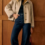 Women's Short Jacket with Button Front and Checkered Cuff Lining