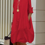 Oversized Collared Shirt Midi Dress with Button Front