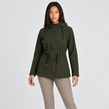 Hooded Zip-Front Jacket with Drawstring Waist and Patch Pockets
