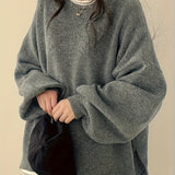 Oversized Round Neck Sweater with Balloon Sleeves and Ribbed Cuff
