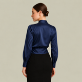Long Sleeve Wrap Blouse with V-Neck