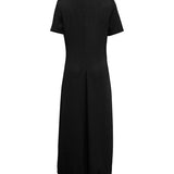 High-Low Maxi Dress with Button Detail and Crew Neck