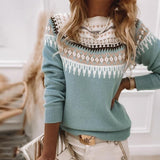 Patterned Knit Sweater with Crew Neck