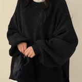 Oversized Round Neck Sweater with Balloon Sleeves and Ribbed Cuff