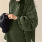 Oversized Round Neck Sweater with Balloon Sleeves and Ribbed Cuff