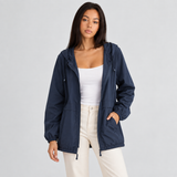 Hooded Windbreaker Jacket with Drawstring and Zip Front