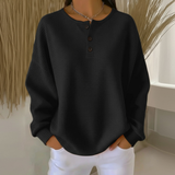 Waffle Knit Sweater with Button Neck Women