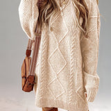 Cable Knit Mini Sweater Dress with Ribbed Trim
