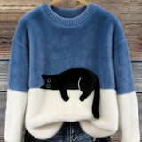 Cat Color block Oversized Fuzzy Knit Sweater