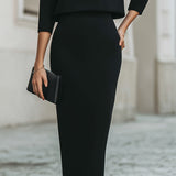 Pencil Skirt and Boat Neck Top Two-Piece Set