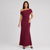Draped Off-Shoulder Maxi Dress with Fitted Waist