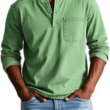 Men's Long Sleeve Button-Neck Shirt with Chest Pocket