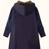 Faux Fur Lined Hooded Jacket with Zip Front and Patch Pockets