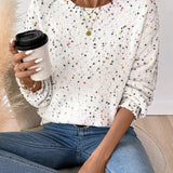 Knit Sweater with Dotted Pattern and Round Neck
