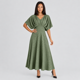 V-Neck A-Line Maxi Dress with Batwing Sleeve