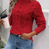 Cable Textured Knit Turtleneck Sweater