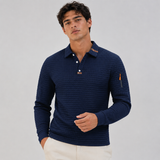 Textured Polo Sweater with Half Button and Zip Pocket