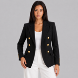 Double Breasted Blazer with Peak Lapel and Flap Pockets
