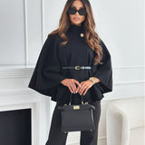 Belted High Neck Sweater with Cape Sleeve