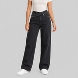 Straight-Leg Jeans with Asymmetric Button Waist