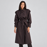 Long Belted Double-Breasted Trench Coat