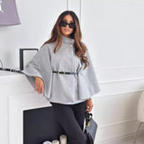 Belted High Neck Sweater with Cape Sleeve