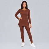 Ribbed Long-Sleeve Knit Top and Leggings Set