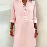 V-Neck Shift Dress with Ruffle Front