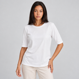 Round Neck Blouse with Half Sleeves and Straight Hem