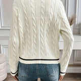 Button Front Cable Knit Cardigan with Ribbed Trim