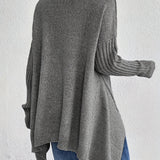 Long Sleeve Turtleneck Sweater with Asymmetric Hem