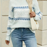 Fuzzy Knit Sweater with Fair Isle Pattern and Long Sleeves