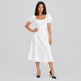 Square Neck A-Line Midi Dress with Puff Sleeve